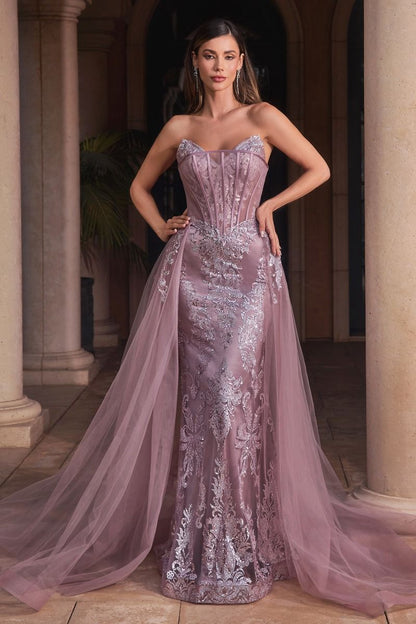 Strapless Glitter Gown With Removable Tulle Overskirt