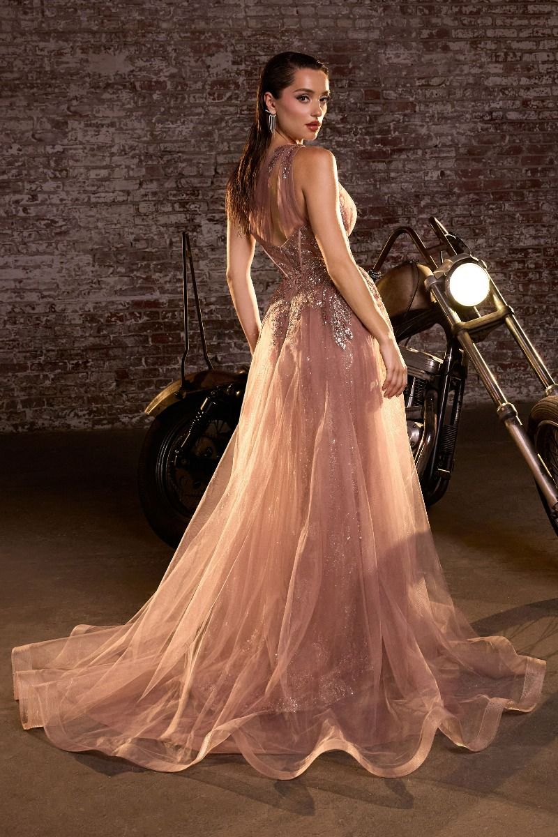 One Shoulder Glitter & Tulle Gown
