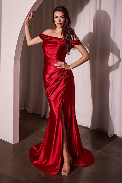 Glistening Satin Off The Shoulder Gown