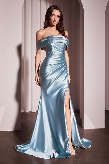 Glistening Satin Off The Shoulder Gown