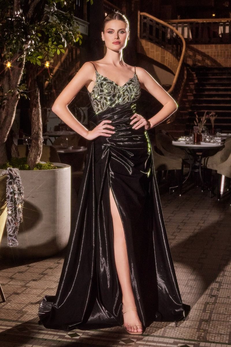 Fit and Flare Taffeta Evening Gown with Crystal Floral Jacket