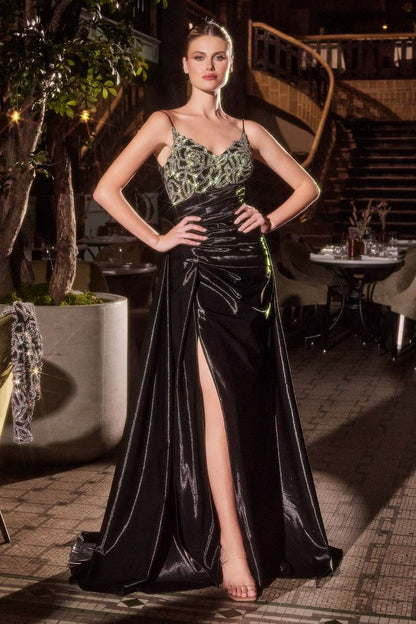 Fit and Flare Taffeta Evening Gown with Crystal Floral Jacket