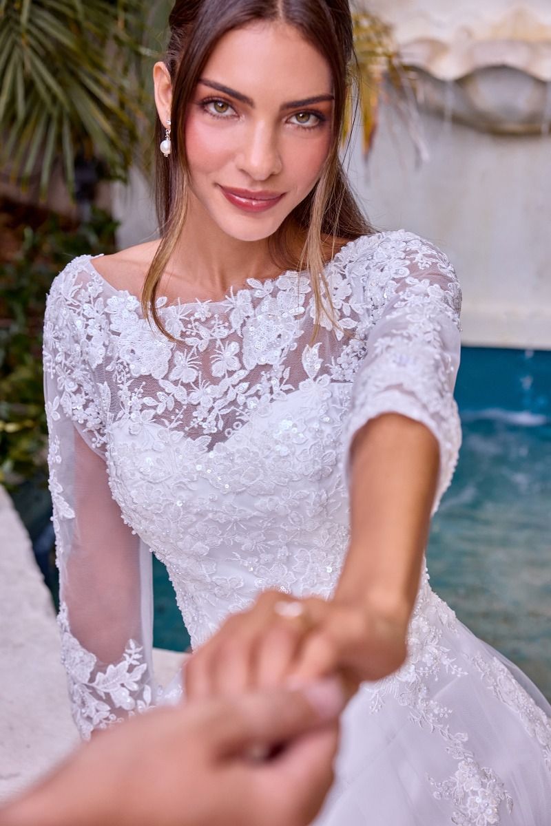 Beaded A-Line Wedding Dress With Long Sleeves
