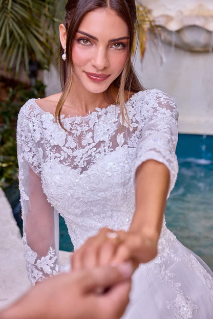Beaded A-Line Wedding Dress With Long Sleeves