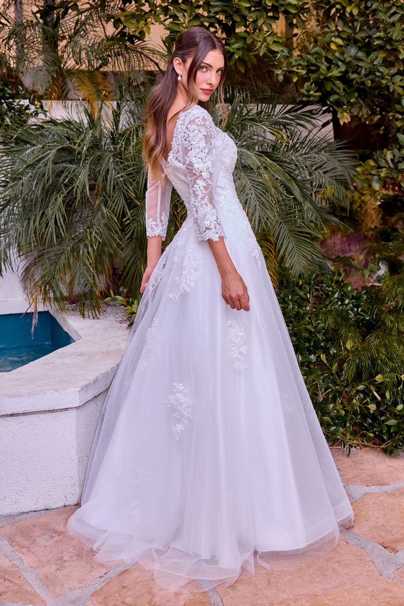 Beaded A-Line Wedding Dress With Long Sleeves