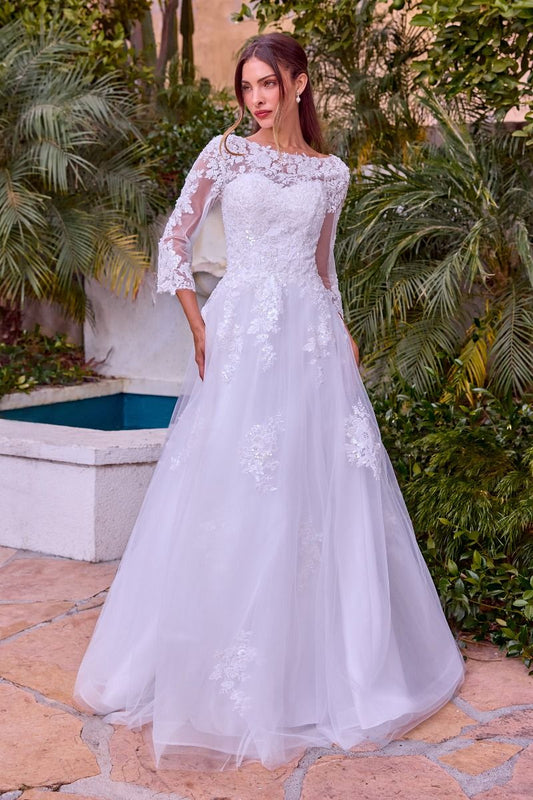 Beaded A-Line Wedding Dress With Long Sleeves