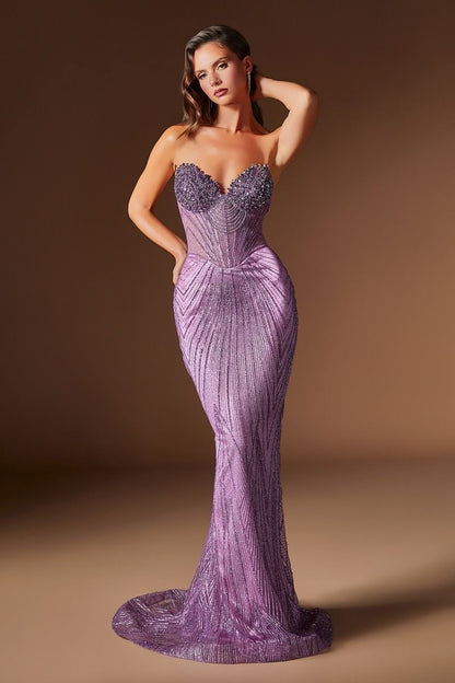 Fitted Dress Sweetheart Neckline Crystal Beaded Sheer Corset Bodice Sculpted Silhouette