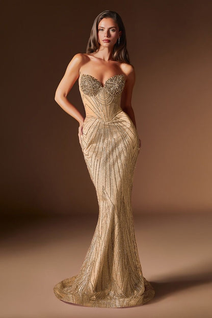 Fitted Dress Sweetheart Neckline Crystal Beaded Sheer Corset Bodice Sculpted Silhouette