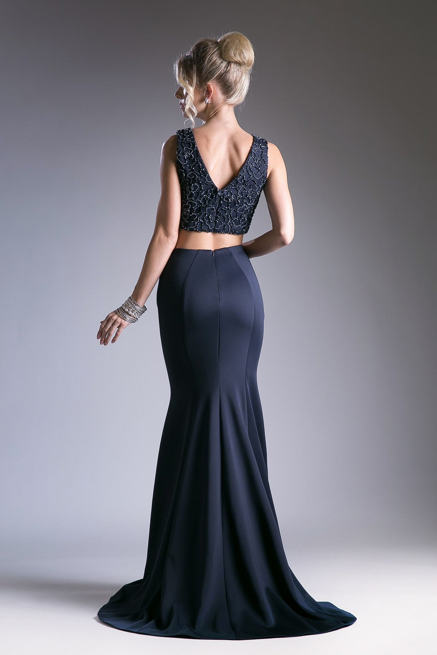 Beaded High Neck Two-Piece Mermaid Evening Gown with Train