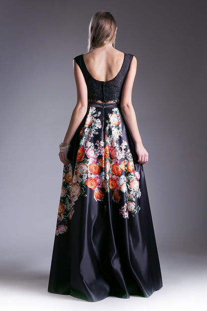 Beaded Lace 2 Piece Floral Satin Ball Gown