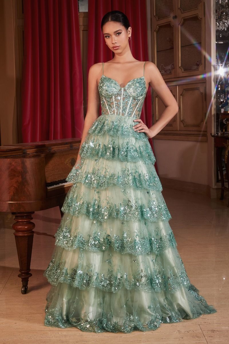 Layered Sequin Ball Gown