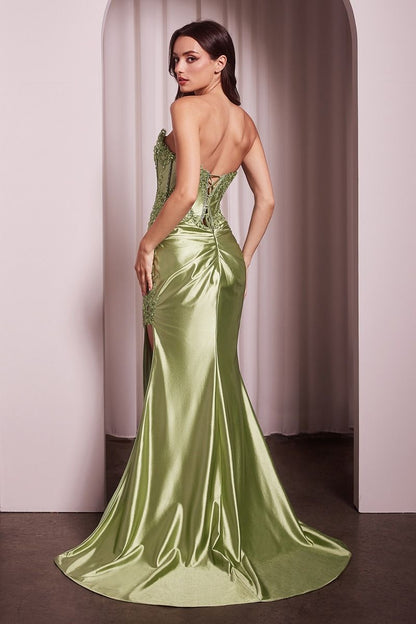 Fitted Strapless Lace & Satin Gown