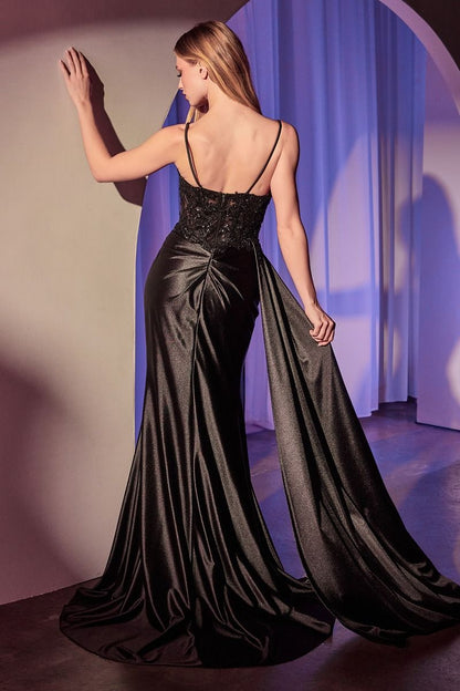 Satin Pleated Fitted Gown