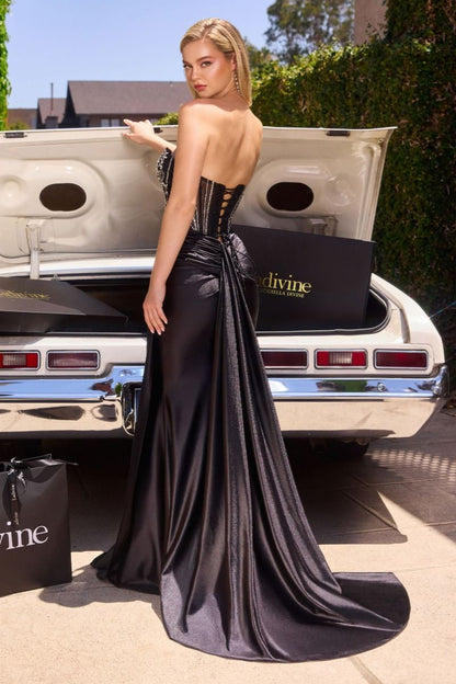 Fitted Strapless Lace & Satin Gown