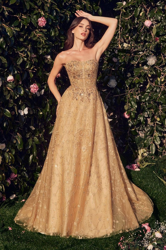 Strapless Embroidered Ball Gown With Removable Jacket