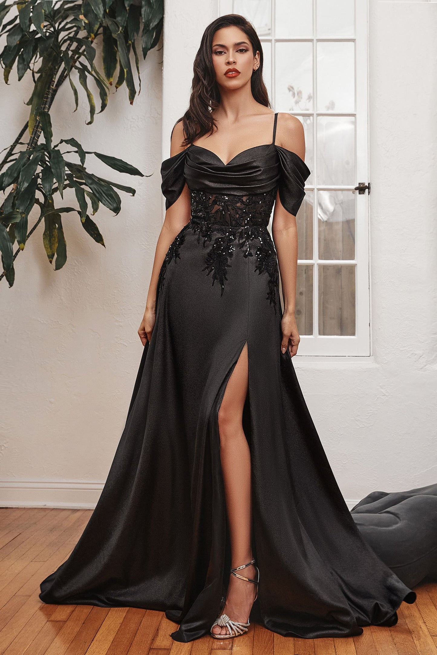 Satin Off The Shoulder A-Line Gown