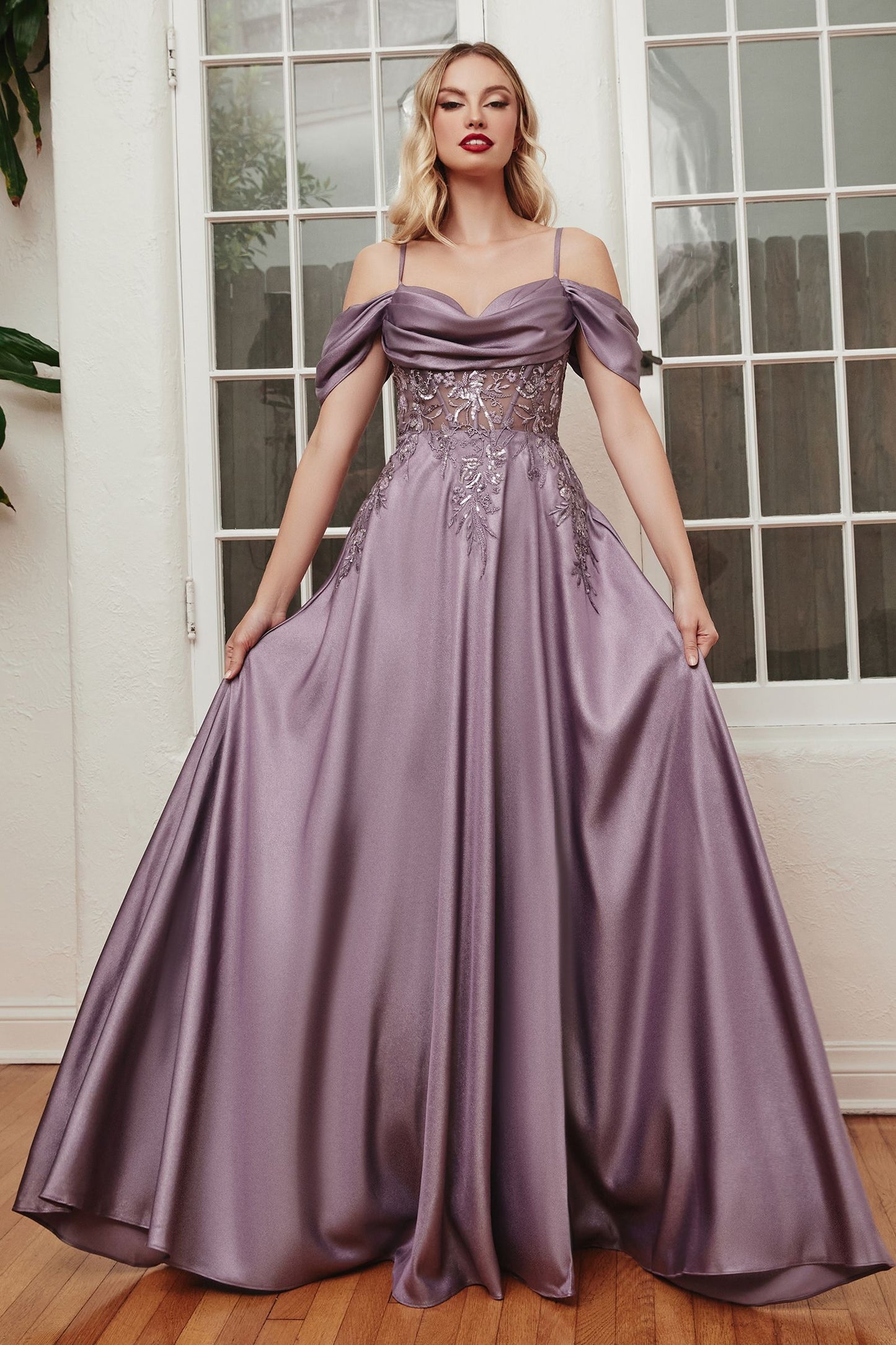 Satin Off The Shoulder A-Line Gown