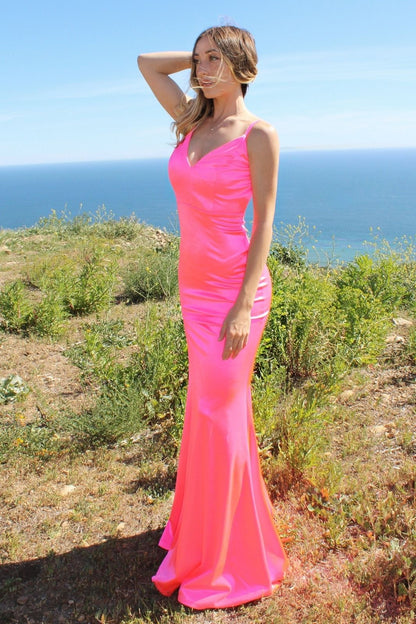 Neon Fitted Satin Dress