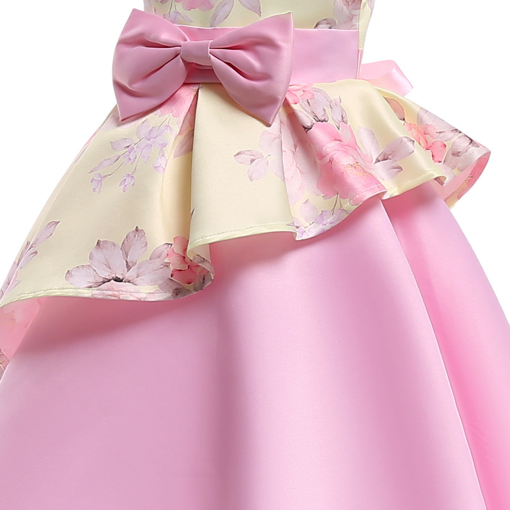 Baby Girl Floral Pattern Bow Tie Princess Tutu Dress Formal Dress