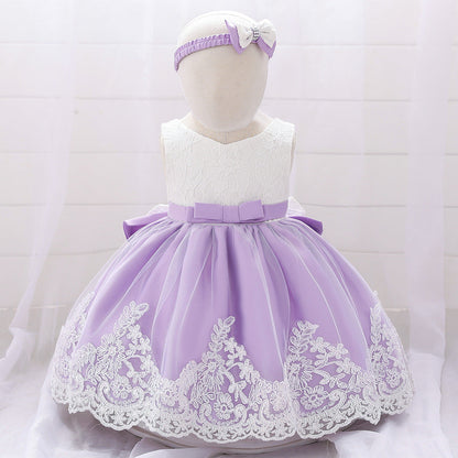 Baby Girl Floral Mesh Overlay Design Princess Full Moon Formal Dress & Headband