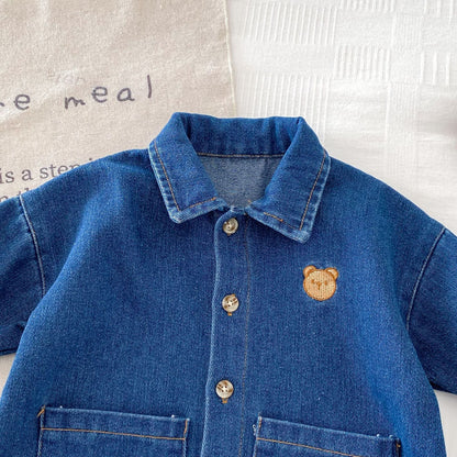 Autumn and Spring Arrival Baby Unisex Long Sleeves Cartoon Pattern Single Breasted Denim Rompers, MyKids-USA®, Bodysuits, MyKids-USA -  -  -  -  -  -  - .