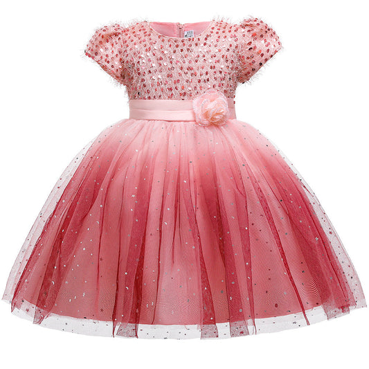 Baby Girl Sequins Patched Pattern Floral Tutu Princess Starry Sky Dress For Special Occasions