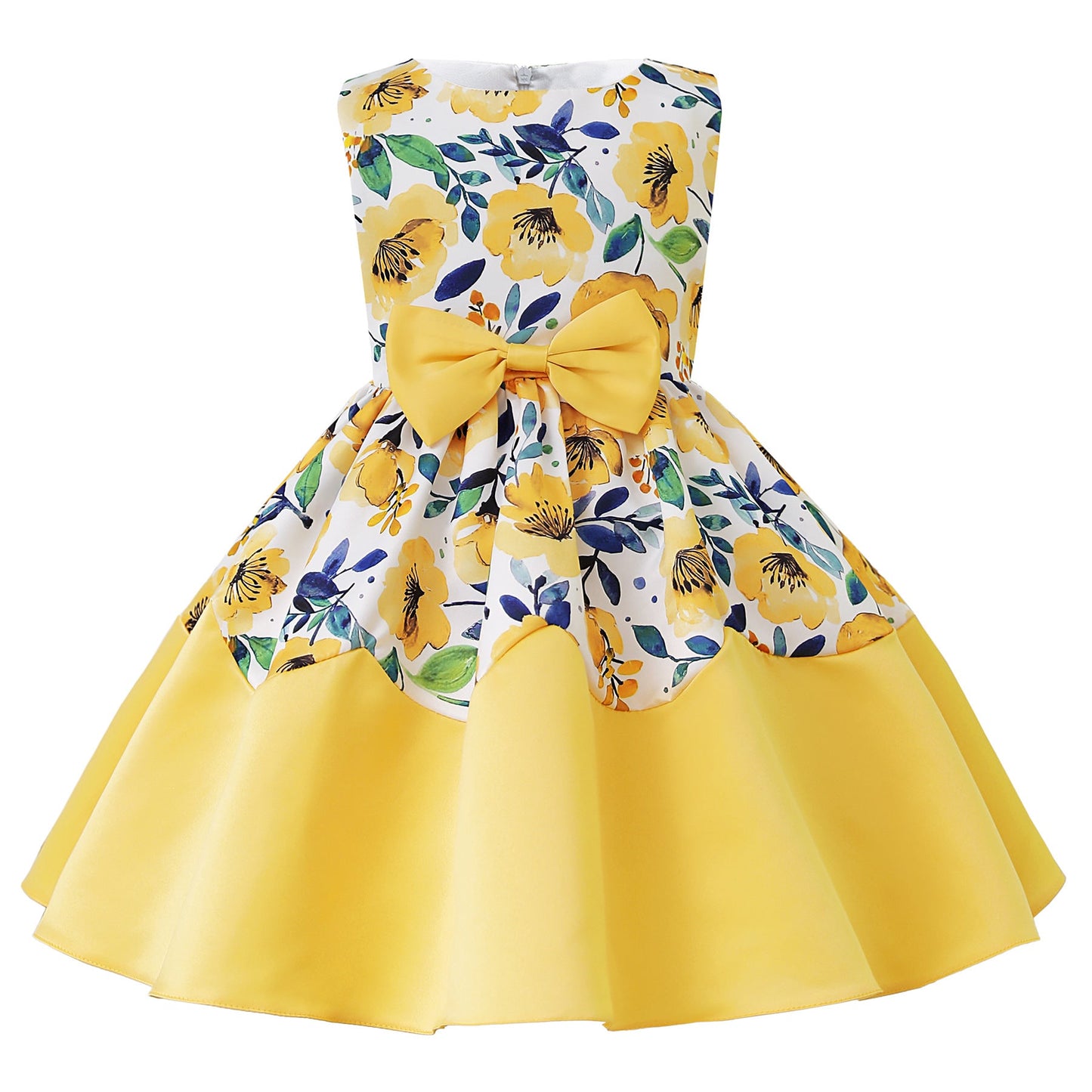 Baby Girl Flower Graphic Bow Patched Design Princess Screen Dress