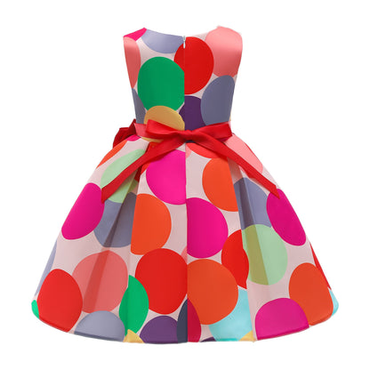 Baby Girl Satin Polka Dot Pattern Sleeveless Princess Dress