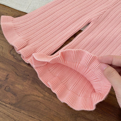 Winter and Autumn Baby Kids Girls Long Sleeves Knitted SET Cardigan and Flared Pants Knitted Clothing Set