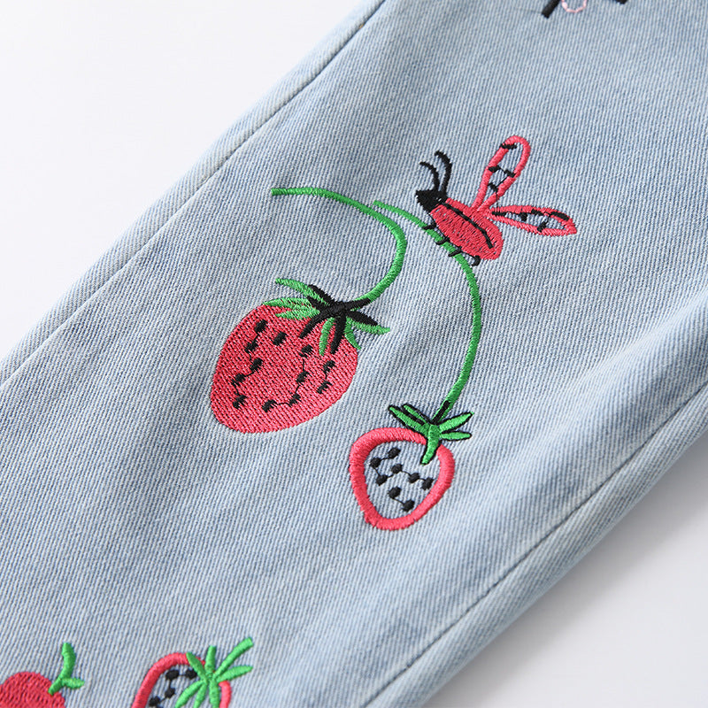 Arrival Autumn Girls Strawberry Pattern Denim Pants, MyKids-USA®, Jeans, MyKids-USA -  -  -  -  -  -  - .