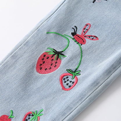 Arrival Autumn Girls Strawberry Pattern Denim Pants, MyKids-USA®, Jeans, MyKids-USA -  -  -  -  -  -  - .