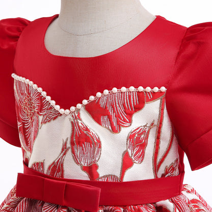 Baby Girl Flower Embroidered Graphic Crewneck Short Sleeve Princess Dress