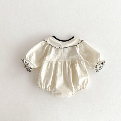 Autumn Arrival Baby Girls Long Sleeves Flowers Embroidered Pattern bodysuit