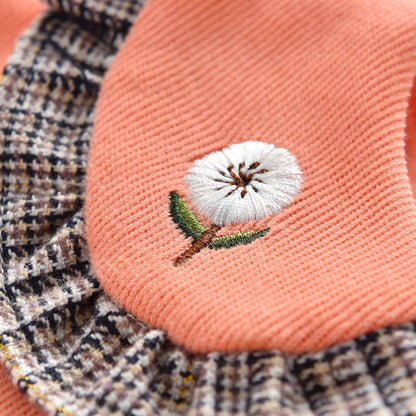 Baby Girl Floral Patches Doll Neck Pullover Hoodie Combo Pleated Skirt Sweet Vintage Style Sets