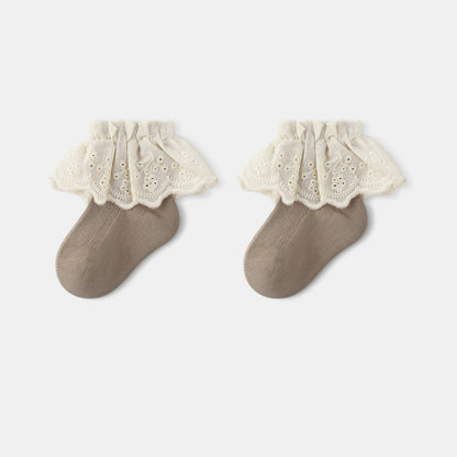 Autumn and Spring Baby Kids Girls Breathable Lace Trim Vintage Socks, MyKids-USA®, Baby & Toddler Socks & Tights, MyKids-USA - Size/Age - S (0-1Y) - Color - Brown -  -  - TR2601081405-B.