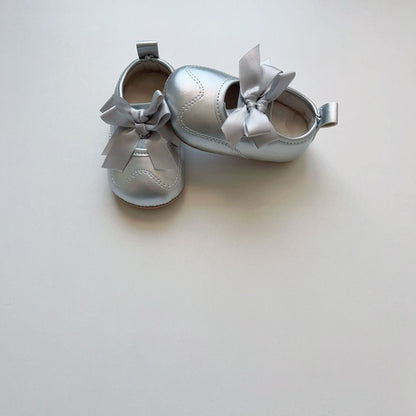 Winter and Autumn Baby Girl Fashion Solid Color Butterfly-bow Decorated Toddler Soft-Sole Anti-slip Walking Shoes, MyKids-USA®, First Steps & Crawlers, MyKids-USA - Size/Age - insole length 11.00 cm - Color - Silver -  -  - TR2512031827-B.