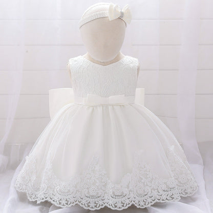 Baby Girl Floral Mesh Overlay Design Princess Full Moon Formal Dress & Headband