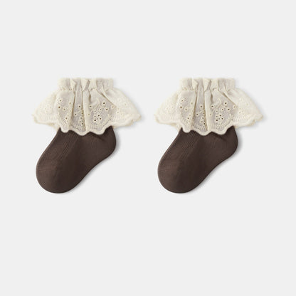 Autumn and Spring Baby Kids Girls Breathable Lace Trim Vintage Socks, MyKids-USA®, Baby & Toddler Socks & Tights, MyKids-USA - Size/Age - S (0-1Y) - Color - Coffee -  -  - TR2601081405-C.