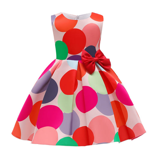 Baby Girl Satin Polka Dot Pattern Sleeveless Princess Dress