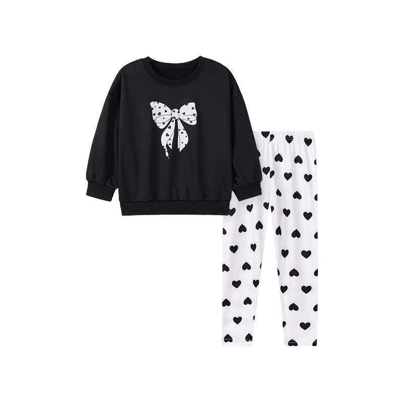 Spring and Autumn Girls Butterfly-bows Pattern Long Sleeves Top and Hearts Pattern Pants Clothing Set, MyKids-USA®, Baby & Toddler Outfits, MyKids-USA - Size/Age - 90 (12-24M) - Color - Black -  -  - TR2510192240-A.