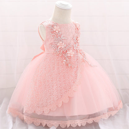 Baby Girl Floral Embroidered Pattern Full Moon Christening Sequins Tutu Dress