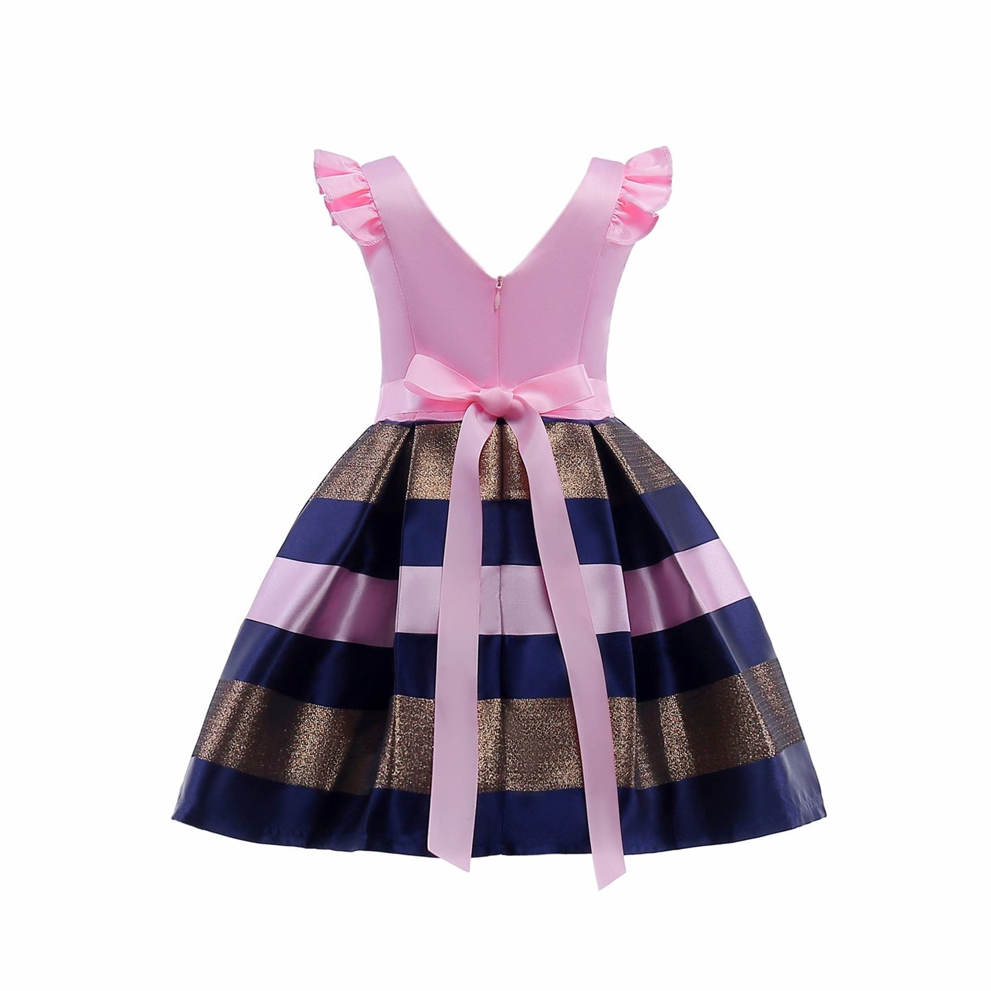 Baby Girl Striped Pattern V-Neck Western Style Formal Dress