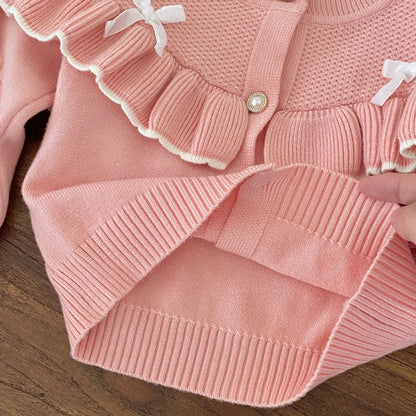 Winter and Autumn Baby Kids Girls Long Sleeves Knitted SET Cardigan and Flared Pants Knitted Clothing Set