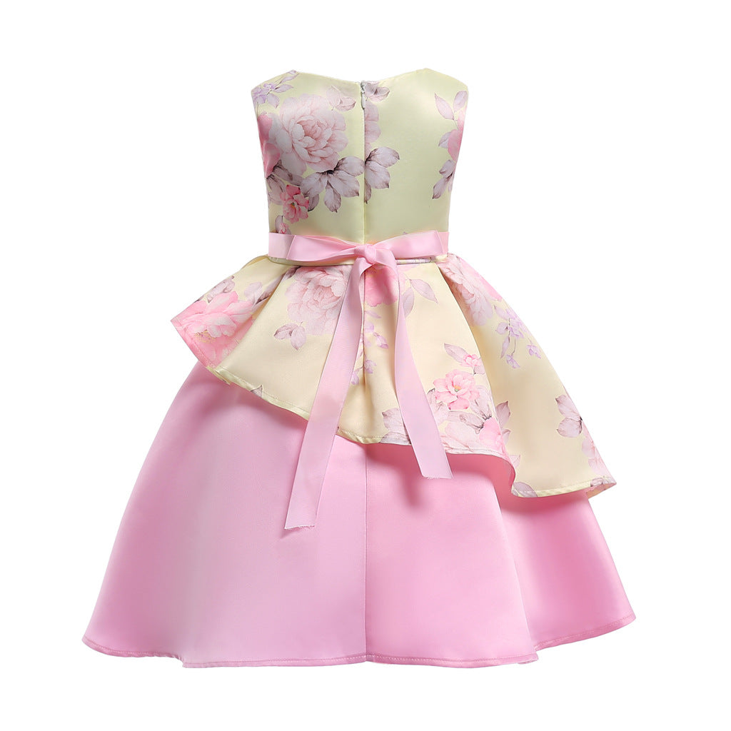 Baby Girl Floral Pattern Bow Tie Princess Tutu Dress Formal Dress