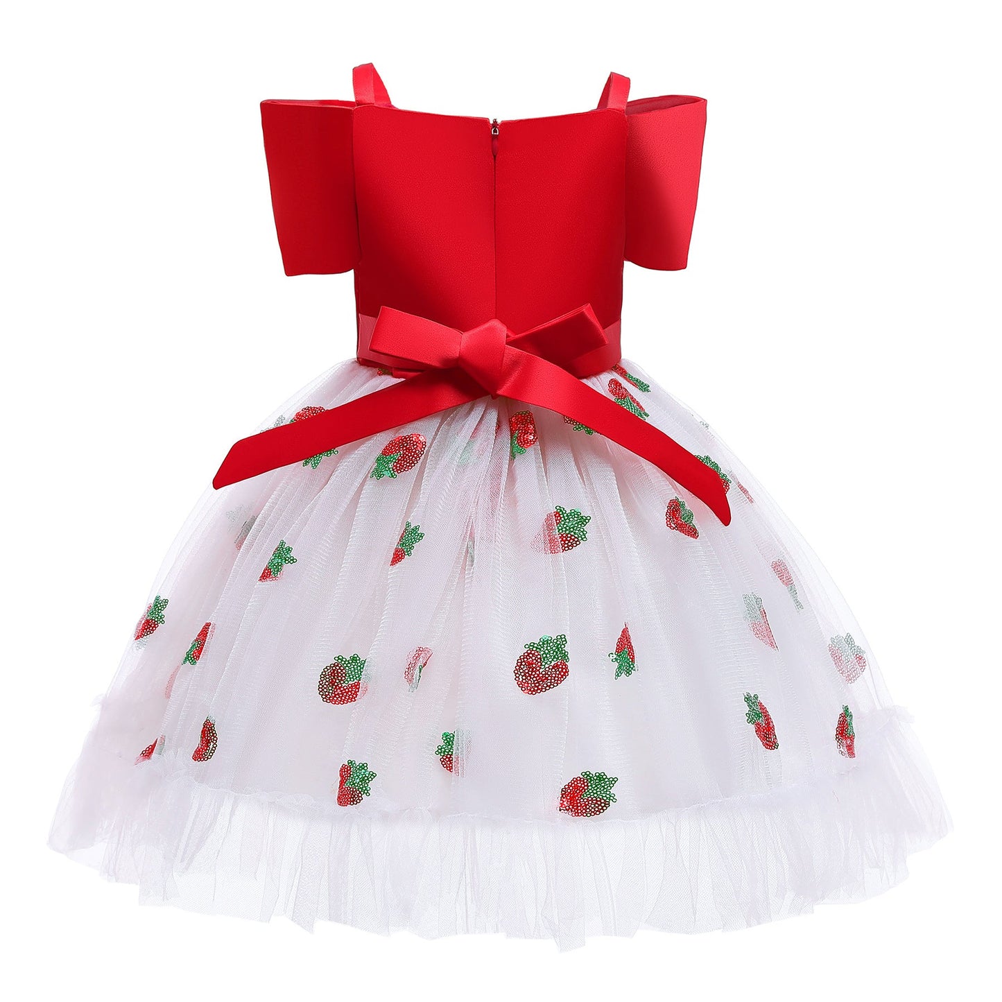 Baby Girl Strawberry Sequins Pattern Bow Tie Design Sling Tutu Formal Dress