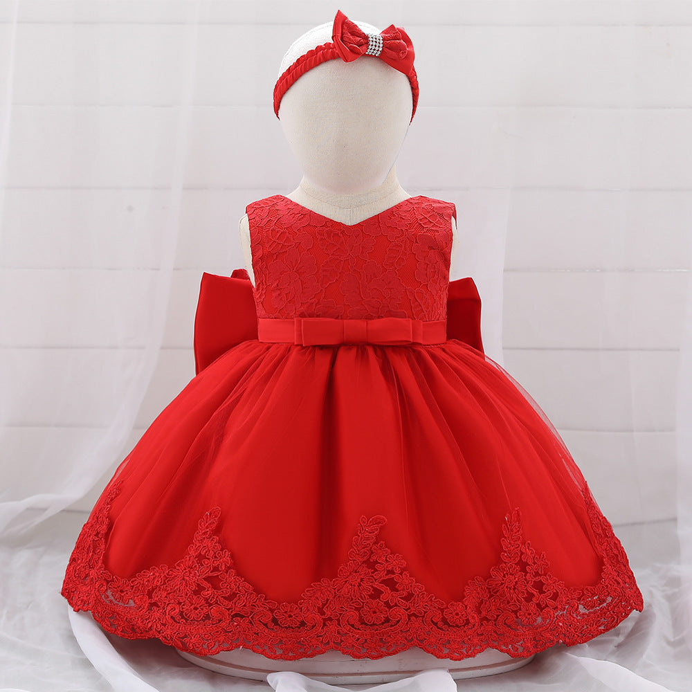 Baby Girl Floral Mesh Overlay Design Princess Full Moon Formal Dress & Headband