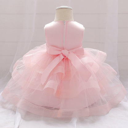 Baby Girl Sequins Patched Design Sleeveless Tutu Style Baptism Birthday Dress