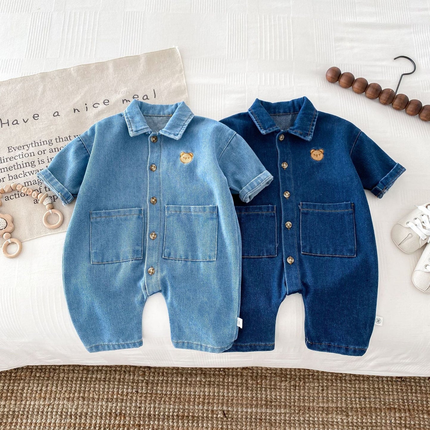 Autumn and Spring Arrival Baby Unisex Long Sleeves Cartoon Pattern Single Breasted Denim Rompers, MyKids-USA®, Bodysuits, MyKids-USA -  -  -  -  -  -  - .