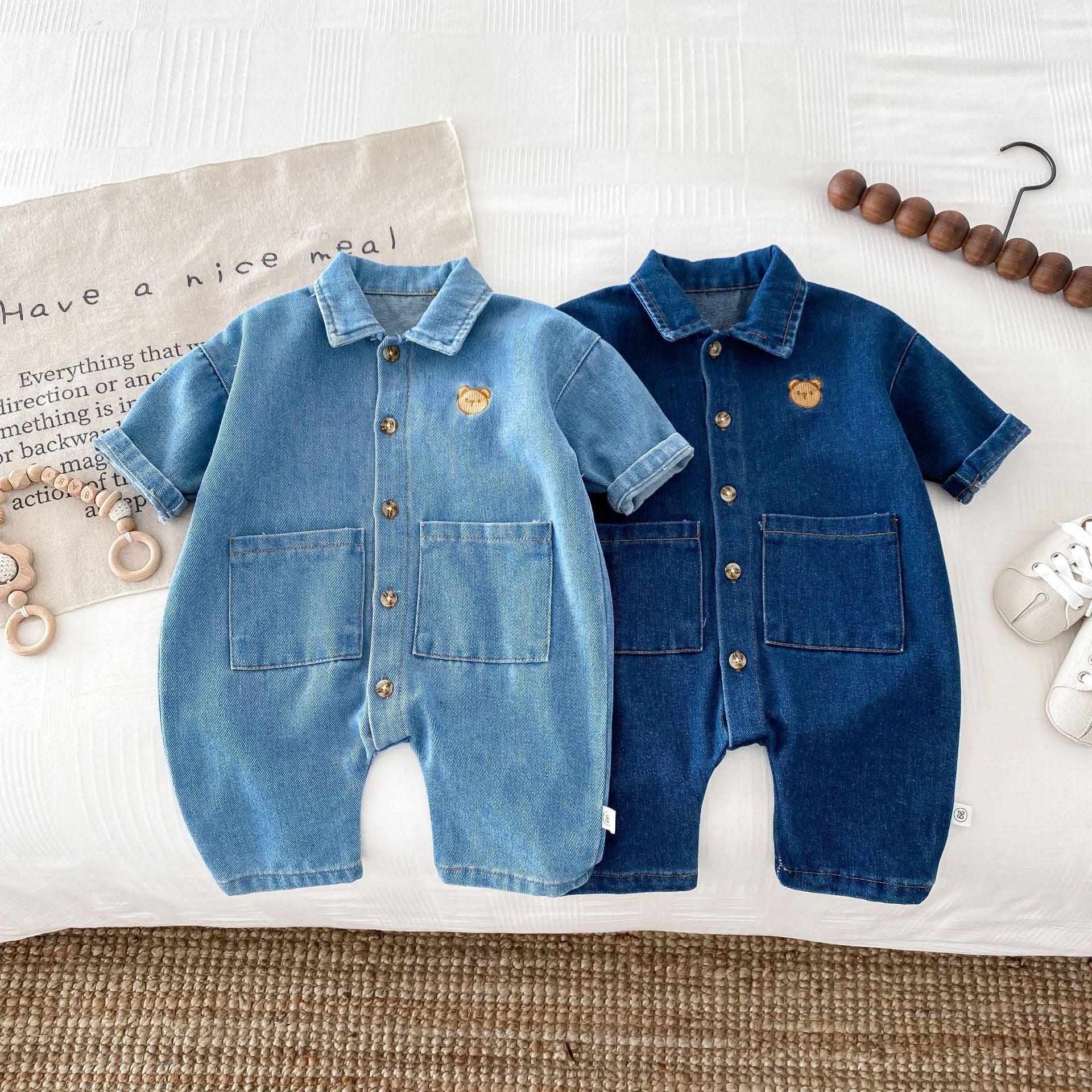 Autumn and Spring Arrival Baby Unisex Long Sleeves Cartoon Pattern Single Breasted Denim Rompers, MyKids-USA®, Bodysuits, MyKids-USA -  -  -  -  -  -  - .