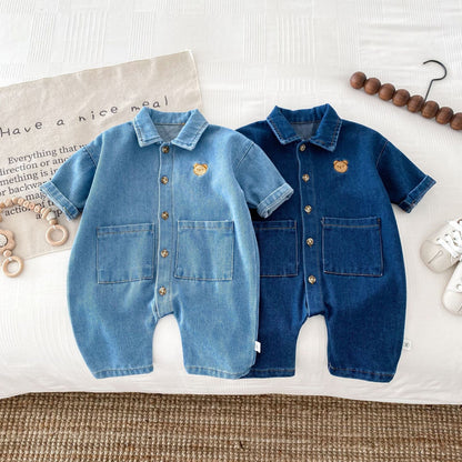 Autumn and Spring Arrival Baby Unisex Long Sleeves Cartoon Pattern Single Breasted Denim Rompers, MyKids-USA®, Bodysuits, MyKids-USA -  -  -  -  -  -  - .